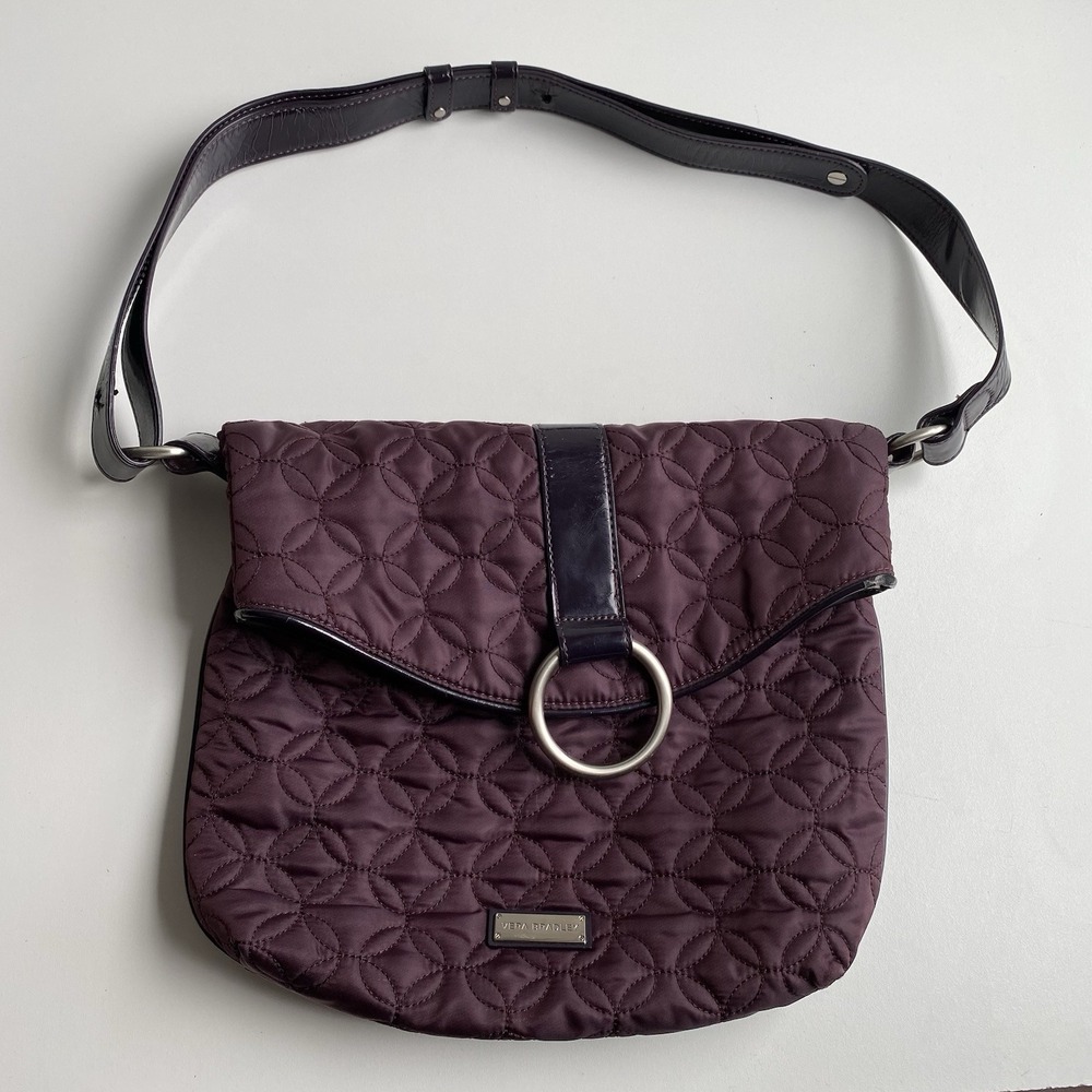 Vera Bradley Plum Quilted Fold Over Bag Purse Metal Circle Magnet Close Purple